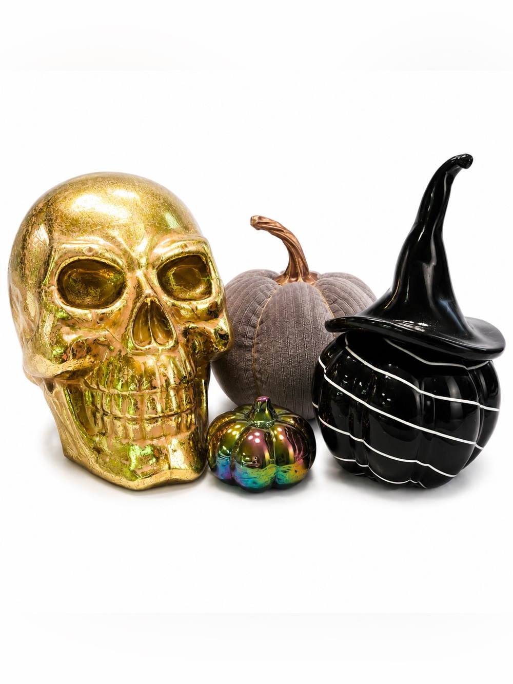 Gold Skull & Black Witch Hat Decorative Halloween Set - Unbranded